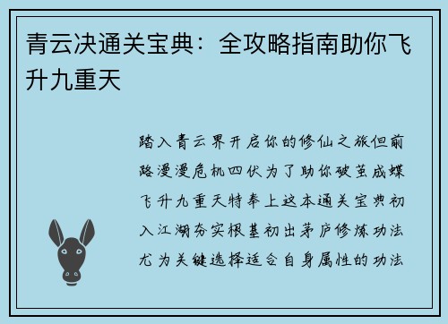 青云决通关宝典：全攻略指南助你飞升九重天